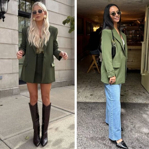 NEW Camila Coelho Morena Blazer Jacket Oversized Boyfriend Fit Preppy Green - Picture 1 of 9